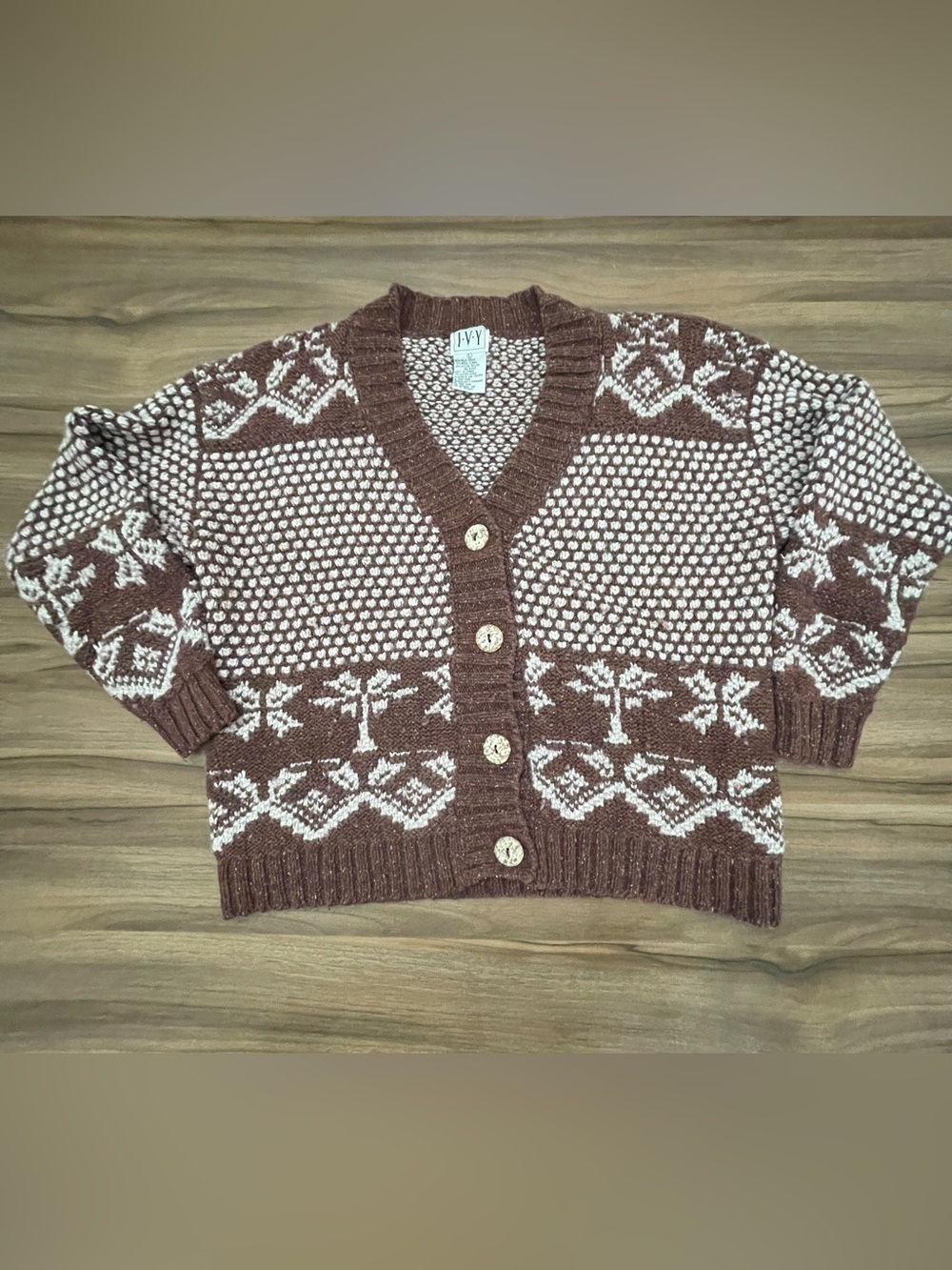 Vintage 90s Ivy Nordic/ Fair Isle Geometric Floral Pattern Silk Blend Cardigan L